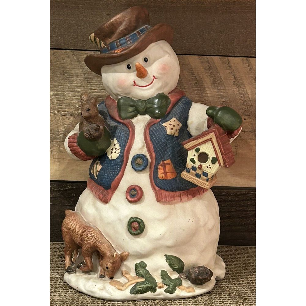 VTG Christmas Musical Windup Snowman 10" Tall Hand‎ Painted Porcelin Ceramic